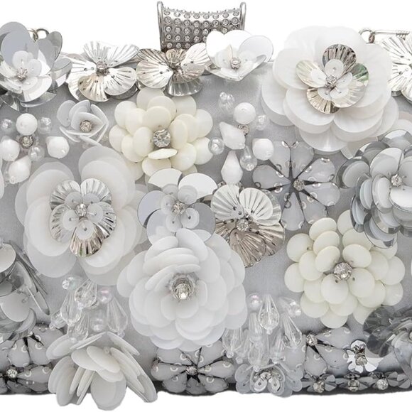 Elegant Floral Beaded Evening Bag - 3D Design Clutch for Weddings & Parties - Picture 1 of 7